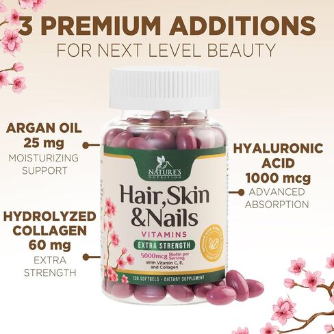 Hair Vitamins for Women, Ultra Strength 5000mcg Biotin Collagen & More - Premium Hair Growth, Skin, Nails & Keratin Support Supplement, Infused with Argan Oil & Hyaluronic Acid, Non-GMO - 120 Softgels in Saudi Arabia