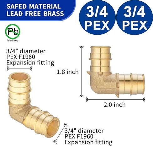 (10 عبوات) تركيبات Lidertik Pex تركيب تجعيد الكوع 90 درجة، 1/2 بوصة PEX B F1807 إلى 3/4 بوصة PEX B F1807 محول نحاسي LI-APXE1234 (10 قطع) in Kuwait