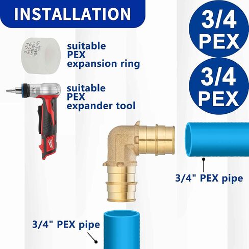 (10 عبوات) تركيبات Lidertik Pex تركيب تجعيد الكوع 90 درجة، 1/2 بوصة PEX B F1807 إلى 3/4 بوصة PEX B F1807 محول نحاسي LI-APXE1234 (10 قطع) in Kuwait