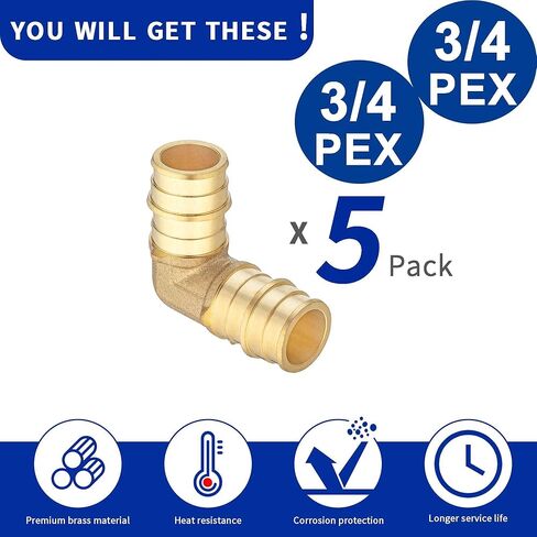 (10 عبوات) تركيبات Lidertik Pex تركيب تجعيد الكوع 90 درجة، 1/2 بوصة PEX B F1807 إلى 3/4 بوصة PEX B F1807 محول نحاسي LI-APXE1234 (10 قطع) in Kuwait