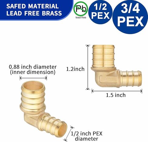 (10 عبوات) تركيبات Lidertik Pex تركيب تجعيد الكوع 90 درجة، 1/2 بوصة PEX B F1807 إلى 3/4 بوصة PEX B F1807 محول نحاسي LI-APXE1234 (10 قطع) in Kuwait