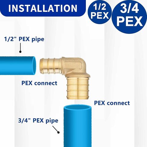 (10 عبوات) تركيبات Lidertik Pex تركيب تجعيد الكوع 90 درجة، 1/2 بوصة PEX B F1807 إلى 3/4 بوصة PEX B F1807 محول نحاسي LI-APXE1234 (10 قطع) in Kuwait