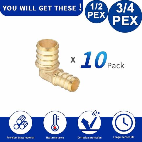 (10 عبوات) تركيبات Lidertik Pex تركيب تجعيد الكوع 90 درجة، 1/2 بوصة PEX B F1807 إلى 3/4 بوصة PEX B F1807 محول نحاسي LI-APXE1234 (10 قطع) in Kuwait