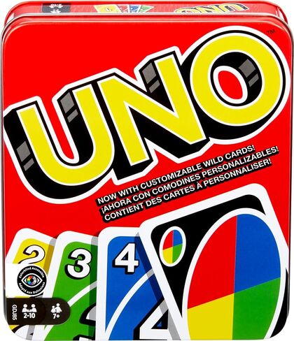 Mattel Games UNO Card Games, Left Hand Mattel Games UNO Game in Storage Tin with 112 Cards and Instructions, Travel Games in Saudi Arabia