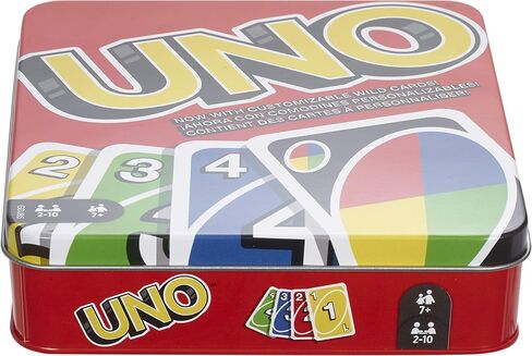 Mattel Games UNO Card Games, Left Hand Mattel Games UNO Game in Storage Tin with 112 Cards and Instructions, Travel Games in Saudi Arabia