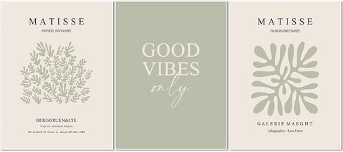 Hwetui Matisse Wall Art Set of 3 Sage Green Abstract Poster Canvas Prints Neutral Plant Leaves Painting Pictures Good Vibes Aesthetic Home Decor for Living Room Bedroom Bathroom 12''x16''Unframed in Saudi Arabia
