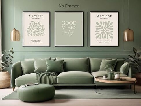 Hwetui Matisse Wall Art Set of 3 Sage Green Abstract Poster Canvas Prints Neutral Plant Leaves Painting Pictures Good Vibes Aesthetic Home Decor for Living Room Bedroom Bathroom 12''x16''Unframed in Saudi Arabia