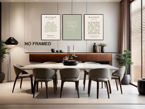 Hwetui Matisse Wall Art Set of 3 Sage Green Abstract Poster Canvas Prints Neutral Plant Leaves Painting Pictures Good Vibes Aesthetic Home Decor for Living Room Bedroom Bathroom 12''x16''Unframed in Saudi Arabia