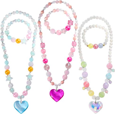 PinkSheep Toddler Jewelry Kids Jewelry Kids Necklace Choker and Bracelet 3 Pack 9pcs, Little Girls Jewelry In Box, Flower Girl Gift Kids Girls Accessories in Kuwait