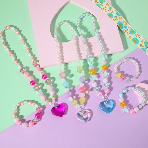 PinkSheep Toddler Jewelry Kids Jewelry Kids Necklace Choker and Bracelet 3 Pack 9pcs, Little Girls Jewelry In Box, Flower Girl Gift Kids Girls Accessories in Kuwait