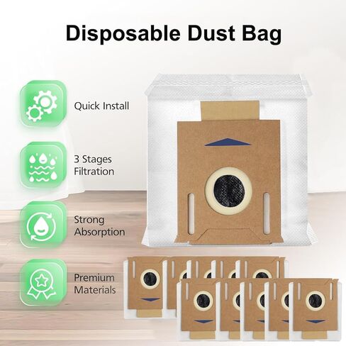 10 أكياس غبار للاستعمال مرة واحدة متوافقة مع المكانس الكهربائية الروبوتية ECOVACS Deebot T8 AIVI/T8/N8 Pro Plus/T9 Series/DX93/DDX96 (ليست لـ Deebot T10) in Kuwait