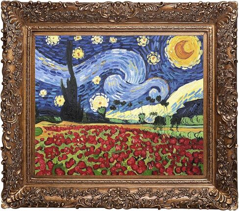 La Pastiche VG2667-FR-256G20X24 مجموعة من الخشخاش المرصعة بالنجوم عمل فني أصلي مطلي يدويًا بإطار ذهبي بورجيون in Kuwait
