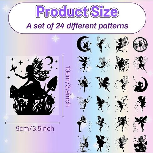 CREATCABIN 24Pcs Fairy Silhouettes Mason Jar Decor Lantern Laser Cutouts Ornaments Plastic Scrapbook Embellishment for Jars Wall Windows Glass Cars Decor DIY Crafts Gifts Black 3.9x3.5Inch in Kuwait