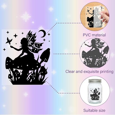 CREATCABIN 24Pcs Fairy Silhouettes Mason Jar Decor Lantern Laser Cutouts Ornaments Plastic Scrapbook Embellishment for Jars Wall Windows Glass Cars Decor DIY Crafts Gifts Black 3.9x3.5Inch in Kuwait