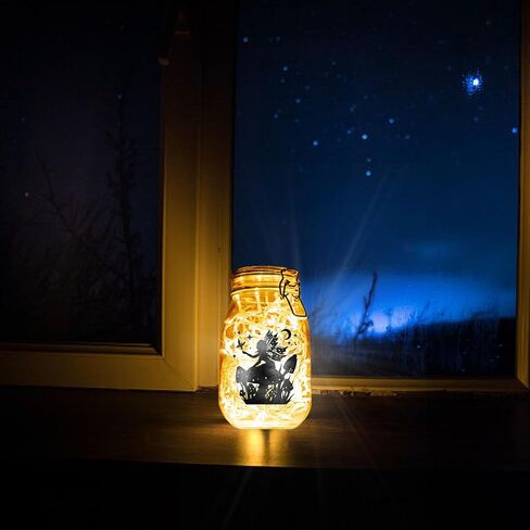 CREATCABIN 24Pcs Fairy Silhouettes Mason Jar Decor Lantern Laser Cutouts Ornaments Plastic Scrapbook Embellishment for Jars Wall Windows Glass Cars Decor DIY Crafts Gifts Black 3.9x3.5Inch in Kuwait