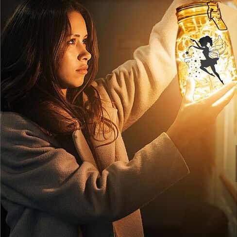 CREATCABIN 24Pcs Fairy Silhouettes Mason Jar Decor Lantern Laser Cutouts Ornaments Plastic Scrapbook Embellishment for Jars Wall Windows Glass Cars Decor DIY Crafts Gifts Black 3.9x3.5Inch in Kuwait