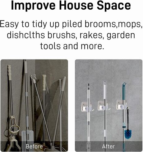 5 Pack Broom Holder Heavy Duty Stainless Steel Broom Hanger with Hooks Screw Drilling Rust Resistant Mop and Broom Holder Wall Mount for Bathroom Kitchen Laundry Room Garage - Silver in Saudi Arabia