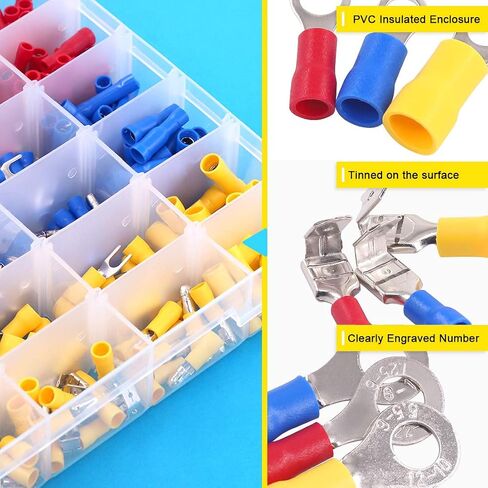 Hilitchi 600Pcs 22-10 Gauge Electrical Insulated Ring Bullet Butt Spade Fork Splice Crimp Wire Terminals Connectors Assorted Kit in Saudi Arabia