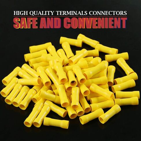 Hilitchi 100pcs 12-10 Gauge Butt Insulated Splice Terminals Electrical Wire Crimp Connectors (Yellow / 12-10AWG) in Saudi Arabia