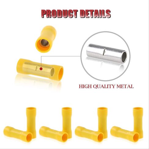 Hilitchi 100pcs 12-10 Gauge Butt Insulated Splice Terminals Electrical Wire Crimp Connectors (Yellow / 12-10AWG) in Saudi Arabia