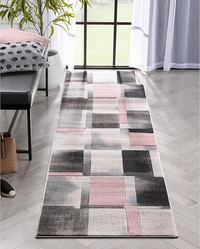 Well Woven Good Vibes Blush Pink Modern Geometric High-Low Textured Runner Rug, 2'7" x 9'10" in Saudi Arabia