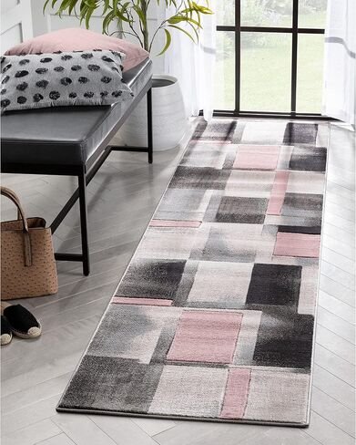 Well Woven Good Vibes Blush Pink Modern Geometric High-Low Textured Runner Rug, 2'7" x 9'10" in Saudi Arabia
