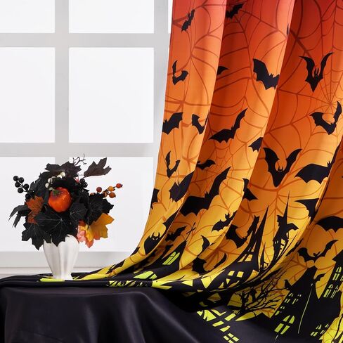ASPMIZ Halloween Ombre Curtains for Living Room, Spider Web Bat Window Curtains 63 Inch Length 2 Panels Set, Purple Orange Gradient Grommet Blackout Drapes for Halloween Party Bedroom (52" W x 63" L) in Saudi Arabia