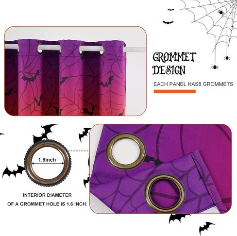 ASPMIZ Halloween Ombre Curtains for Living Room, Spider Web Bat Window Curtains 63 Inch Length 2 Panels Set, Purple Orange Gradient Grommet Blackout Drapes for Halloween Party Bedroom (52" W x 63" L) in Saudi Arabia
