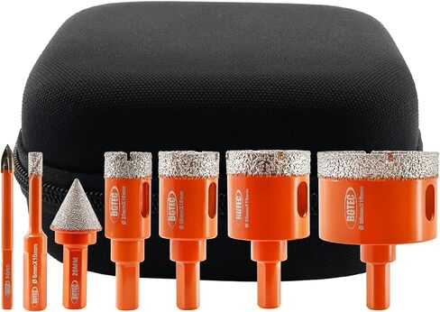 Diamond Core Drill Bit Kit BGTEC Hole Saw Tile Cutter for Porcelain Tile Ceramic Marble Brick, 8pcs Triangle Shank 6/6/20/25/35/50mm+20mm Diamond Chamfer Finger Bit+6mm Carbide Tip Drill Bits in Saudi Arabia