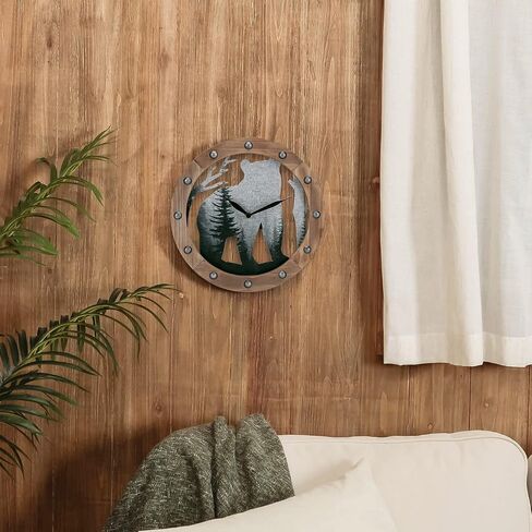 NIKKY HOME Wooden Bear Wall Clock, Silent Hollow Forest Bear Wall Hanging Clock for Home Cabin Farmhouse -12 inch in Saudi Arabia
