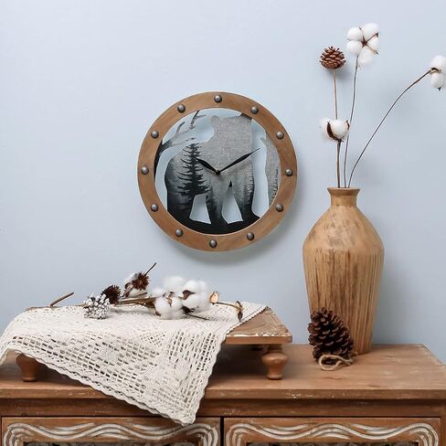 NIKKY HOME Wooden Bear Wall Clock, Silent Hollow Forest Bear Wall Hanging Clock for Home Cabin Farmhouse -12 inch in Saudi Arabia