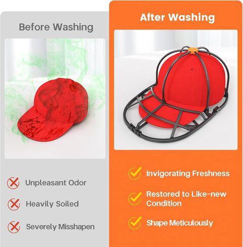 1-Pack Hat Washer Cage, Upgradedd Baseball Cap Washer for Dishwasher/Washing Machine, Hat Cleaner Protector Fit for Adult and Kids Hats, Black in Saudi Arabia