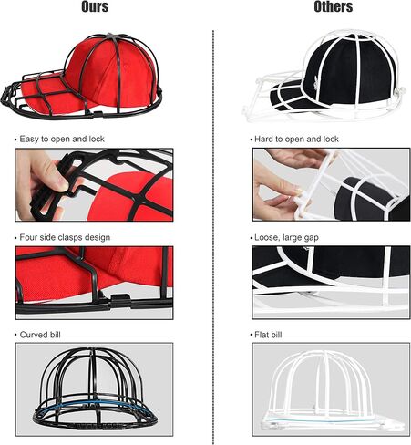 1-Pack Hat Washer Cage, Upgradedd Baseball Cap Washer for Dishwasher/Washing Machine, Hat Cleaner Protector Fit for Adult and Kids Hats, Black in Saudi Arabia