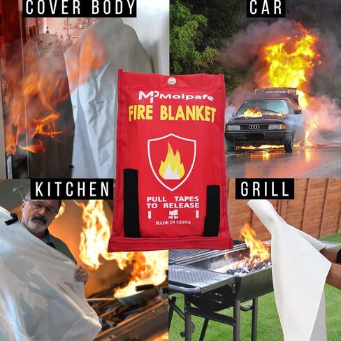 Emergency Fire Blanket, 2 Packs 39"x39" Suppression Flame Retardent Safety Blanket, Fiberglass Fire Blanket, for Home, Kitchen, School, Office, Car, Fireplace, Grill, Camping -with Hooks -001 in Saudi Arabia