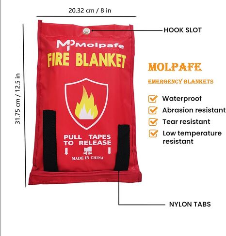 Emergency Fire Blanket, 2 Packs 39"x39" Suppression Flame Retardent Safety Blanket, Fiberglass Fire Blanket, for Home, Kitchen, School, Office, Car, Fireplace, Grill, Camping -with Hooks -001 in Saudi Arabia