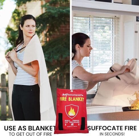 Emergency Fire Blanket, 2 Packs 39"x39" Suppression Flame Retardent Safety Blanket, Fiberglass Fire Blanket, for Home, Kitchen, School, Office, Car, Fireplace, Grill, Camping -with Hooks -001 in Saudi Arabia