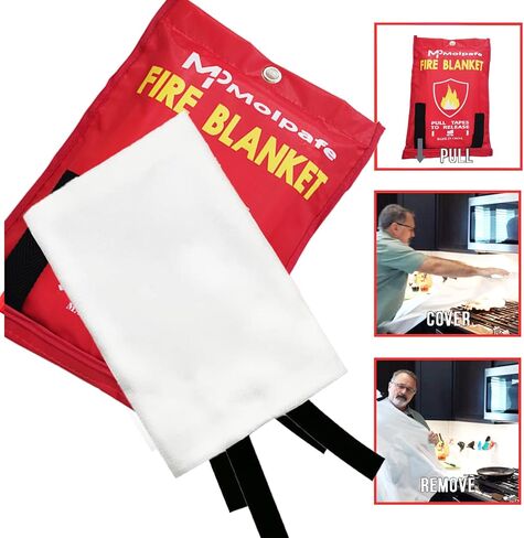 Emergency Fire Blanket, 2 Packs 39"x39" Suppression Flame Retardent Safety Blanket, Fiberglass Fire Blanket, for Home, Kitchen, School, Office, Car, Fireplace, Grill, Camping -with Hooks -001 in Saudi Arabia
