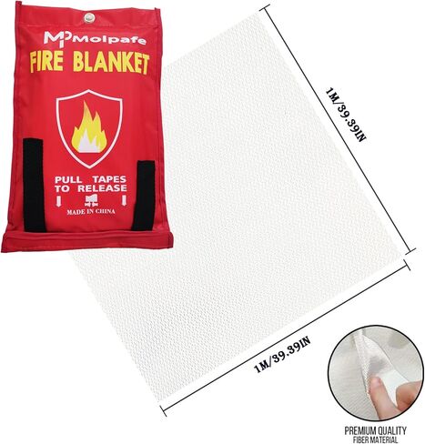 Emergency Fire Blanket, 2 Packs 39"x39" Suppression Flame Retardent Safety Blanket, Fiberglass Fire Blanket, for Home, Kitchen, School, Office, Car, Fireplace, Grill, Camping -with Hooks -001 in Saudi Arabia