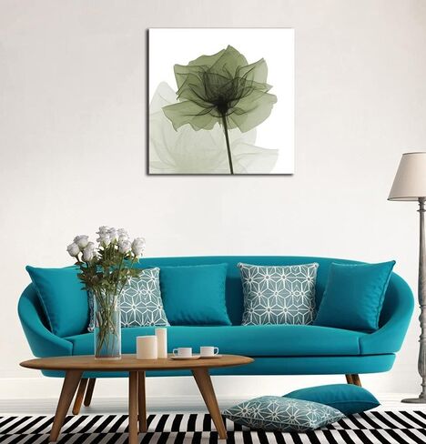 Wieco Art Large Contemporary Gallery Wrapped Floral Giclee Canvas Print Green Flickering Flowers Pictures Paintings on Canvas Wall Art Ready to Hang for Living Room Home Decorations 24x24 inch in Kuwait