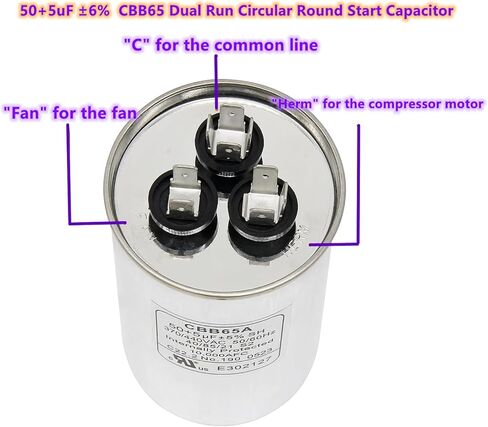 50+5 MFD 50/5 uF 370/440VAC CBB65 مكثف بدء دائري مزدوج التشغيل للمكثف المستقيم البارد، مكيف هواء المضخة الحرارية، محرك التيار المتردد، تشغيل محرك التيار المتردد، تشغيل المروحة in Kuwait