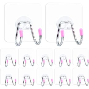 خطافات جدارية لاصقة مزدوجة، 12 عبوة من خطافات لاصقة شديدة التحمل - سعة 13 رطل كحد أقصى، خطافات جدارية غير ملحومة من الفولاذ المقاوم للصدأ للحمام والمطبخ قابلة لإعادة الاستخدام مقاومة للماء والزيت in Kuwait