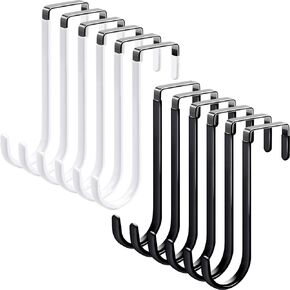12 Pack Over The Door Hooks - Duty Door Hooks for Hanging Towels, Coats Bags Clothes Bathroom Kitchen, Over Door Hangers Hooks Suitable for Doors 0.7"-1.4" Width (Black & White)