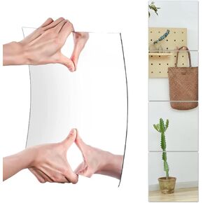 CEYAZYE Full Body Mirror Tiles, 9.8'' x 9.8'' Acrylic Mirrors for Wall, 4 PCS Wall Mirror Full Length, Peel and Stick Mirrors for Wall, Gym Mirrors for Home Gym, Bedroom, Living Room