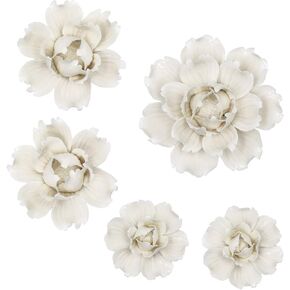 LIUCOGXI 5 Pcs Ceramic Flower Wall Decor Handcrafted 3D Hanging Porcelain Flowers Wall Art Ceramic Peony White Sculpture for Girls Room Hallway Farmhouse Home Decor
