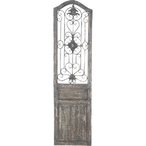 Deco 79 Wood Scroll Home Wall Decor Distressed Door Panel Wall Sculpture with Metal Wire Details, Wall Art 19" x 1" x 72", Brown