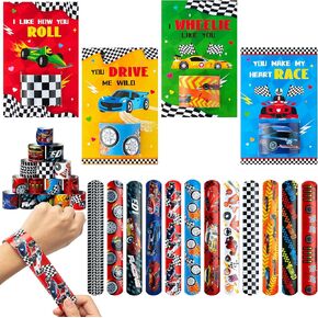 ANGOLIO 28Pcs Outer Space Theme Slap Bracelets with 28Pcs Valentine's Day Greeting Cards, Astronauts Planets Solar System Party Decoration Supplies Valentine Classroom Exchange Gift for Kids