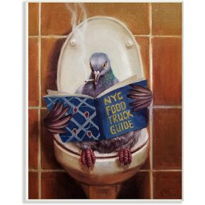 Stupell Industries Pigeon Smoking on The Toilet Reading Funny Painting Wall Plaque, 13 x 19, Multi-Color