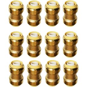 HQMPC 3/4" Pex Fitting Pex Tee Push Fit Plumbing Tee, Push-to-Connect Plumbing Fittings, Brass Pipe Connector T Fittings for Copper, PEX, CPVC, (12, 3/4 Inch(3/4"))
