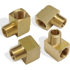 KOOTANS 4pcs 3/8 NPT Elbow Brass Fittings, 3/8 NPT Male to 3/8 NPT Female Thread Brass 90 Degree Street Elbow Forged Brass Pipe Fitting