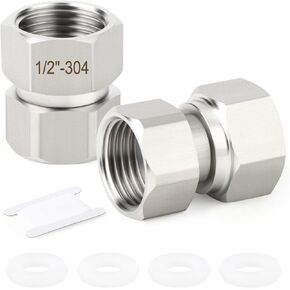 TAISHER 2PCS 304 Stainless Steel 90 Degree Elbow 2 Ends Flexible Movable Connector, 1/2" Female for Sprayer, Angled Valve, Shower Arm